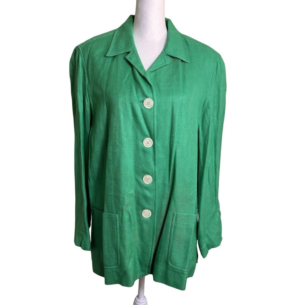 Vintage Susan Bristol Green Rayon Blazer Jacket Linen Look Cottagecore Size 4